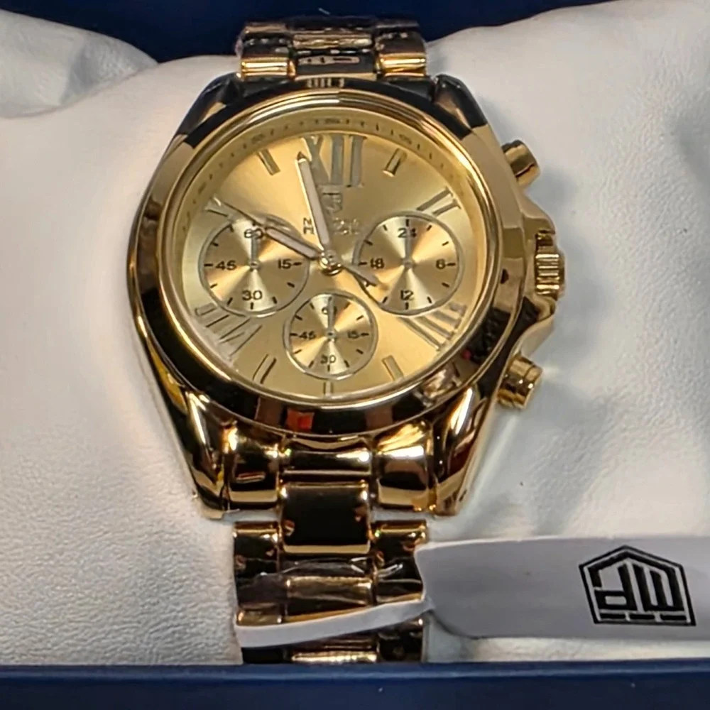 Montres Prestige MPW-0192 Womens Gold‎ Chronograph Watch Roman Numerals New